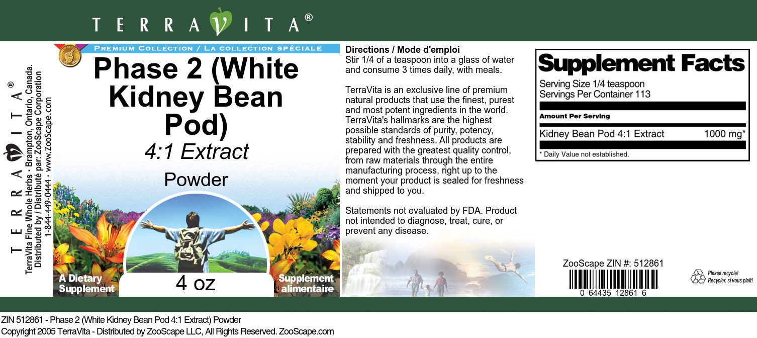 Phase 2 (White Kidney Bean Pod 4:1 Extract) Powder - Label