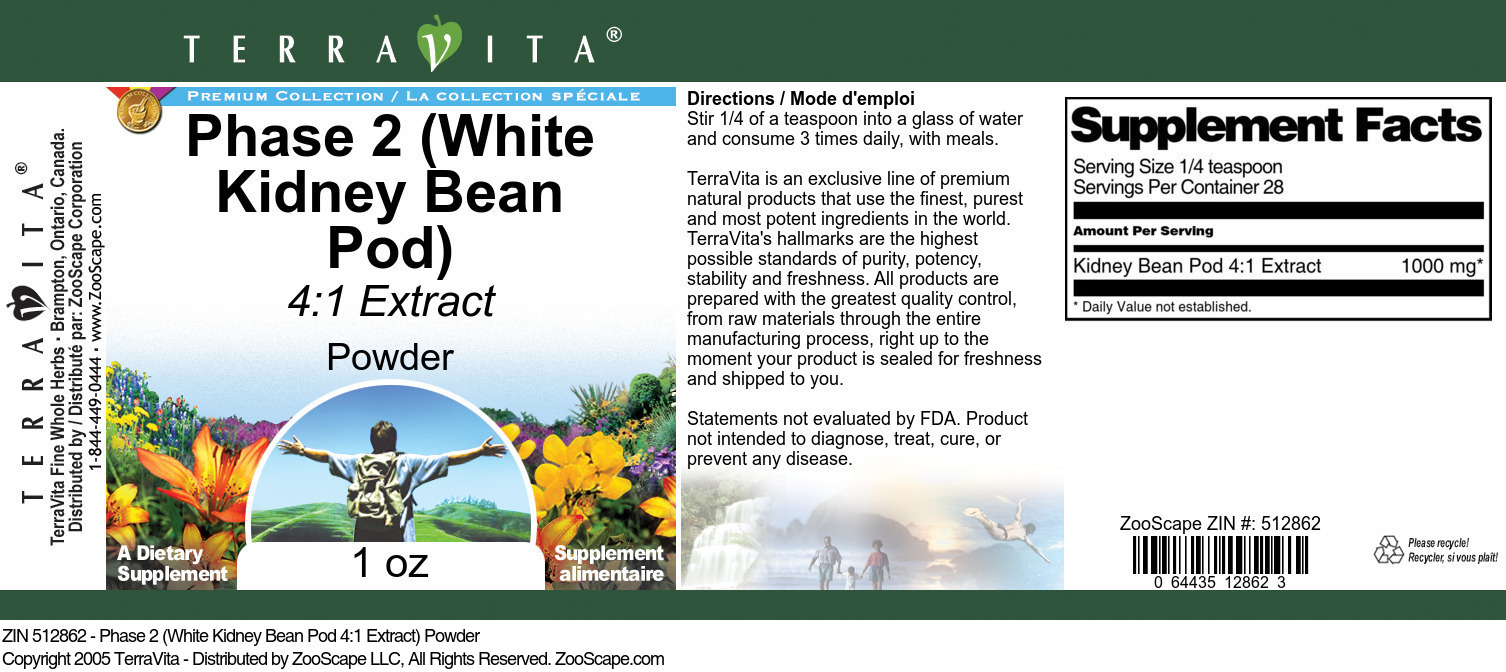 Phase 2 (White Kidney Bean Pod 4:1 Extract) Powder - Label