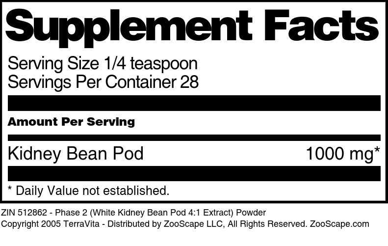 Phase 2 (White Kidney Bean Pod 4:1 Extract) Powder - Supplement / Nutrition Facts