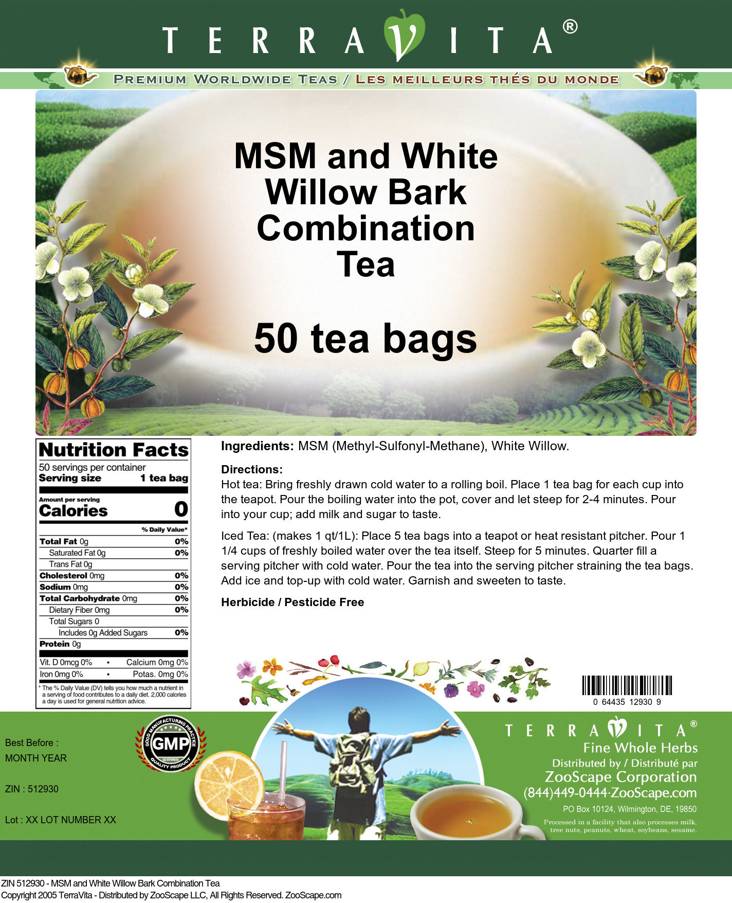 MSM and White Willow Bark Combination Tea - Label