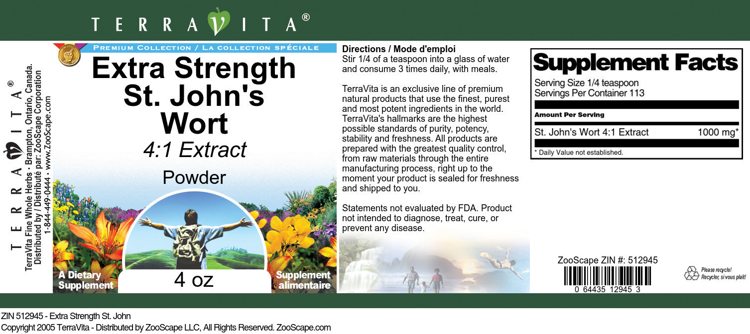 Extra Strength St. John's Wort 4:1 Extract Powder - Label