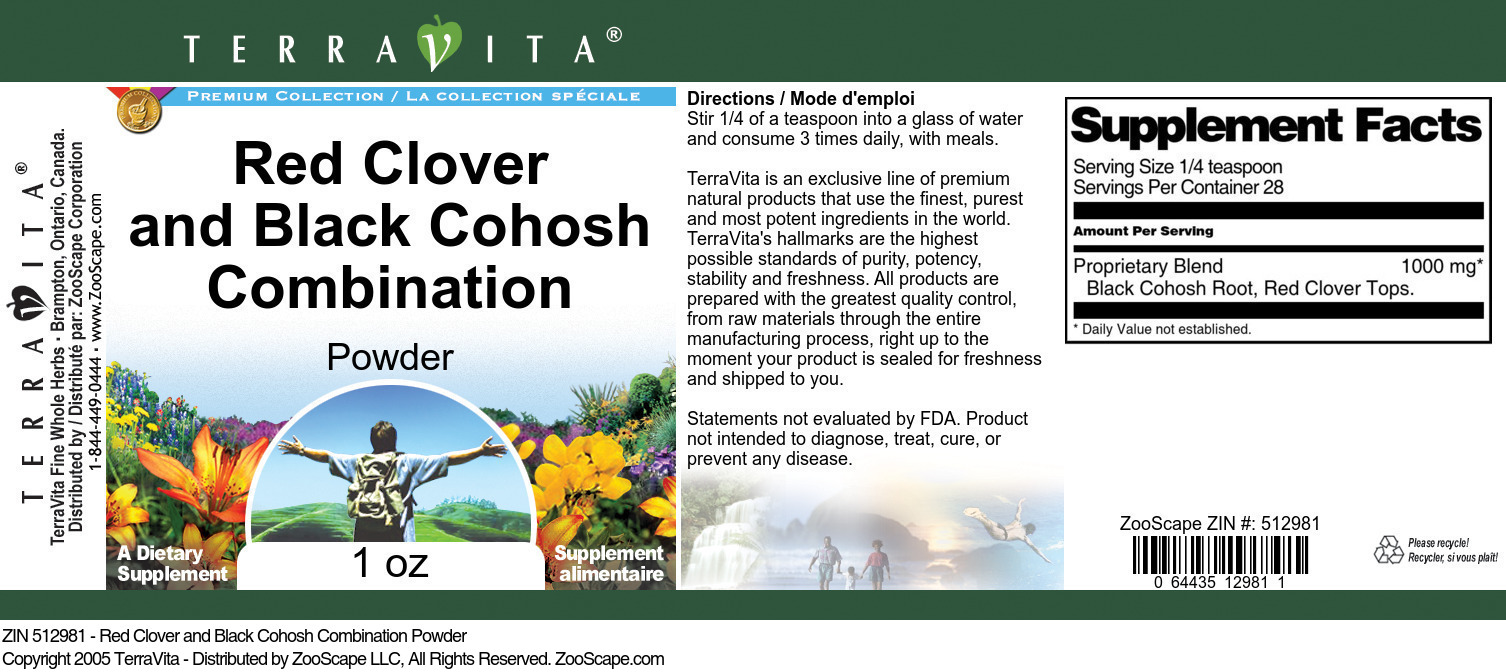 Red Clover and Black Cohosh Combination Powder - Label