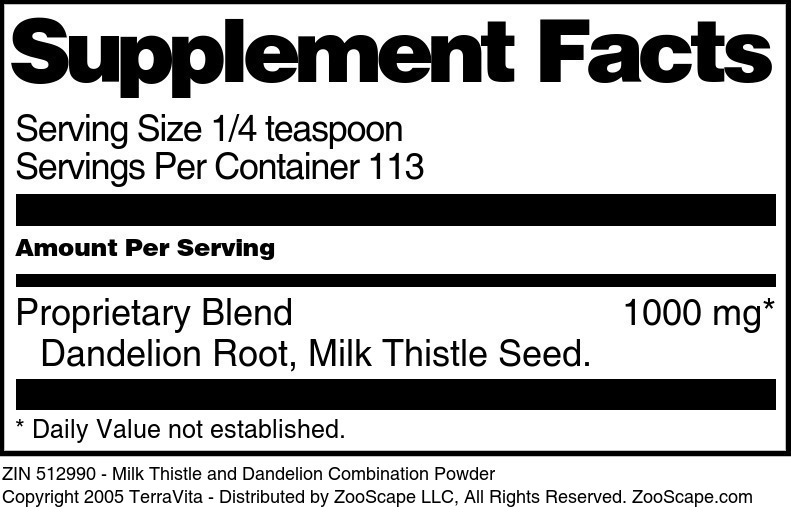 Milk Thistle and Dandelion Combination Powder - Supplement / Nutrition Facts