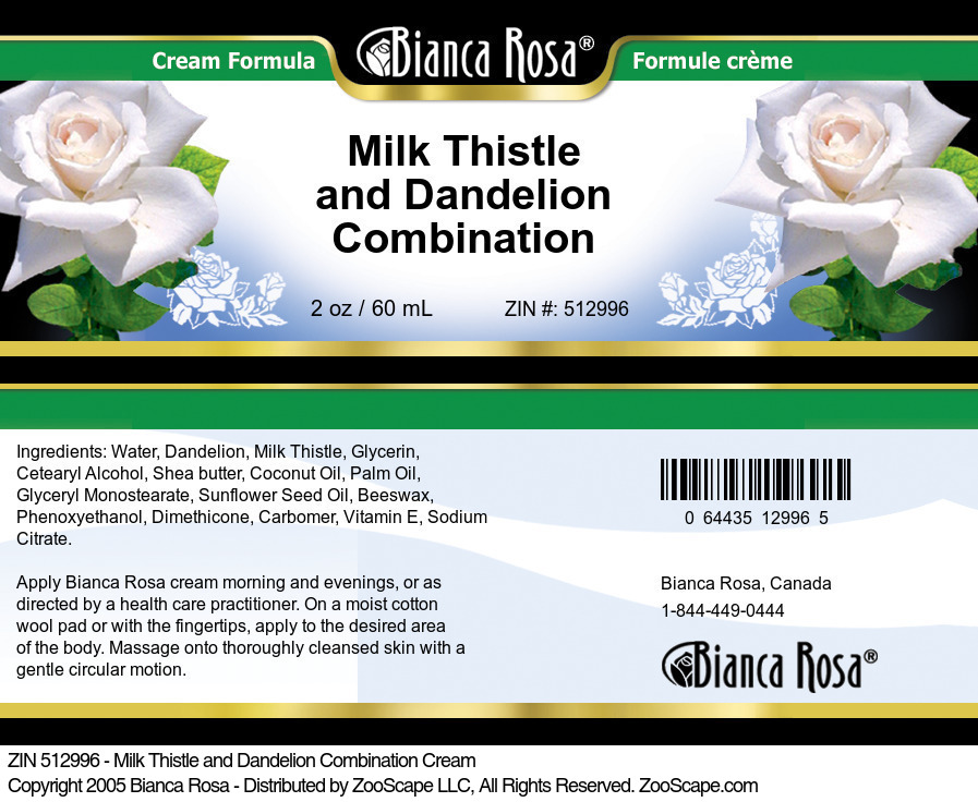 Milk Thistle and Dandelion Combination Cream - Label