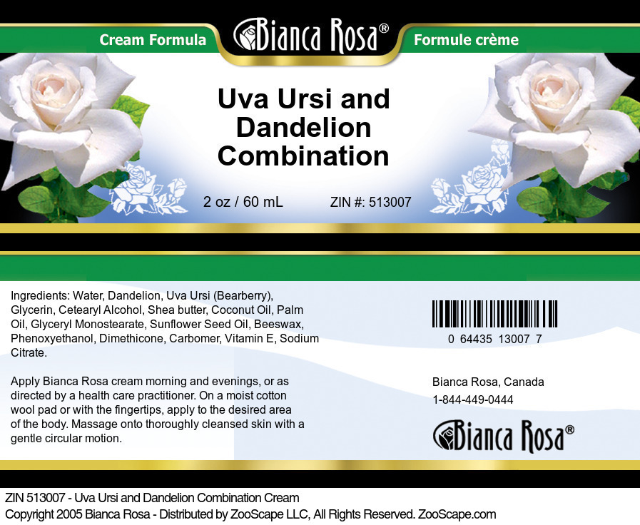 Uva Ursi and Dandelion Combination Cream - Label