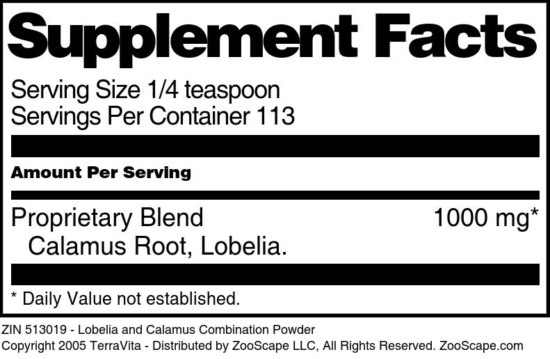 Lobelia and Calamus Combination Powder - Supplement / Nutrition Facts