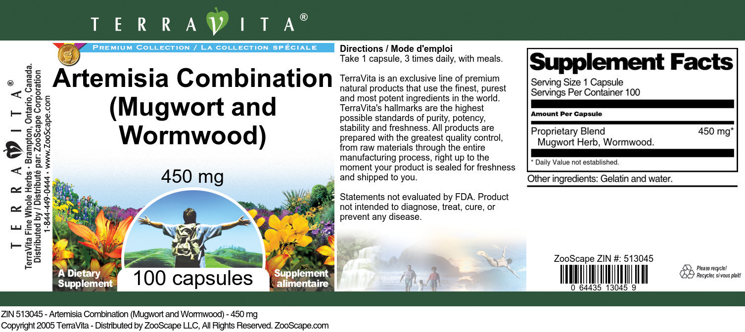 Artemisia Combination (Mugwort and Wormwood) - 450 mg - Label