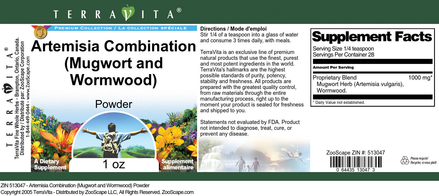Artemisia Combination (Mugwort and Wormwood) Powder - Label