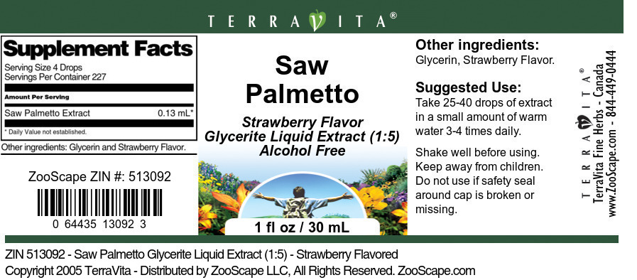 Saw Palmetto Glycerite Liquid Extract (1:5) - Label