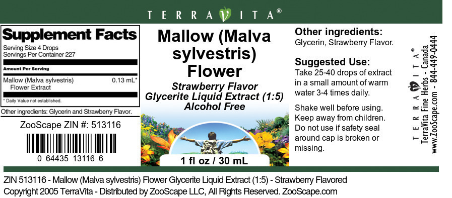 Mallow (Malva sylvestris) Flower Glycerite Liquid Extract (1:5) - Label