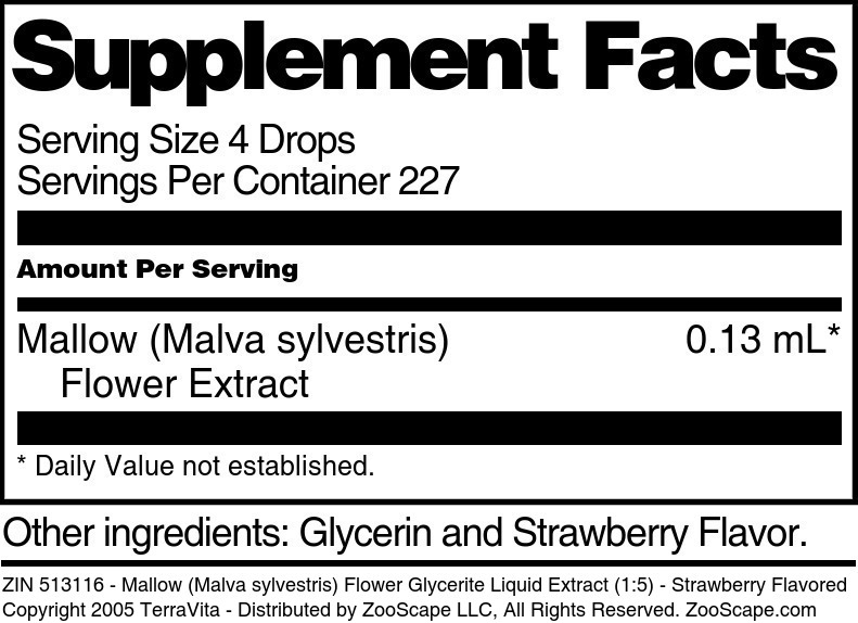 Mallow (Malva sylvestris) Flower Glycerite Liquid Extract (1:5) - Supplement / Nutrition Facts