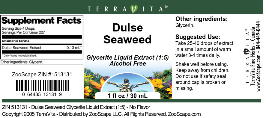 Dulse Seaweed Glycerite Liquid Extract (1:5) - Label