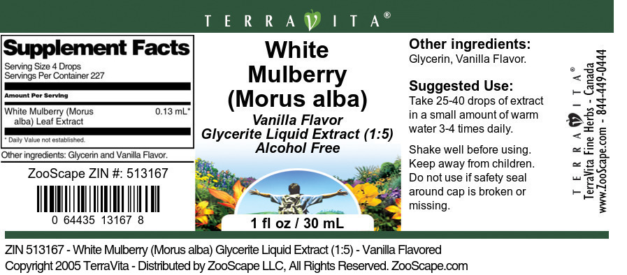 White Mulberry (Morus alba) Glycerite Liquid Extract (1:5) - Label