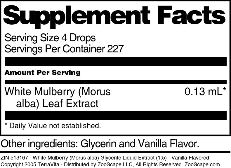 White Mulberry (Morus alba) Glycerite Liquid Extract (1:5) - Supplement / Nutrition Facts