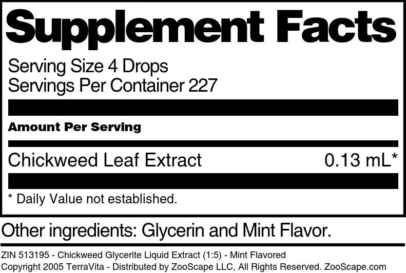 Chickweed Glycerite Liquid Extract (1:5) - Supplement / Nutrition Facts