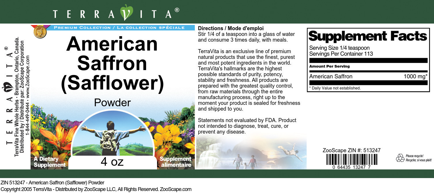 American Saffron (Safflower) Powder - Label