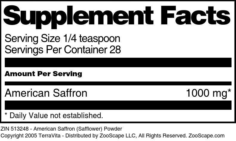 American Saffron (Safflower) Powder - Supplement / Nutrition Facts