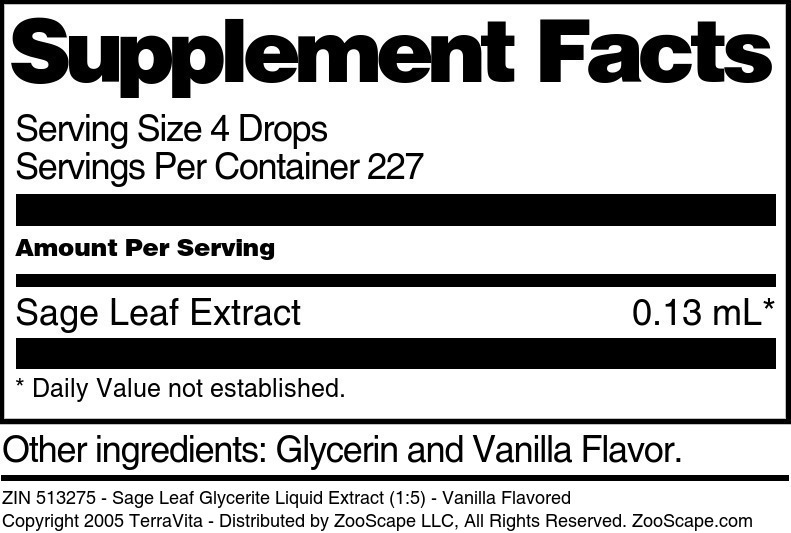 Sage Leaf Glycerite Liquid Extract (1:5) - Supplement / Nutrition Facts