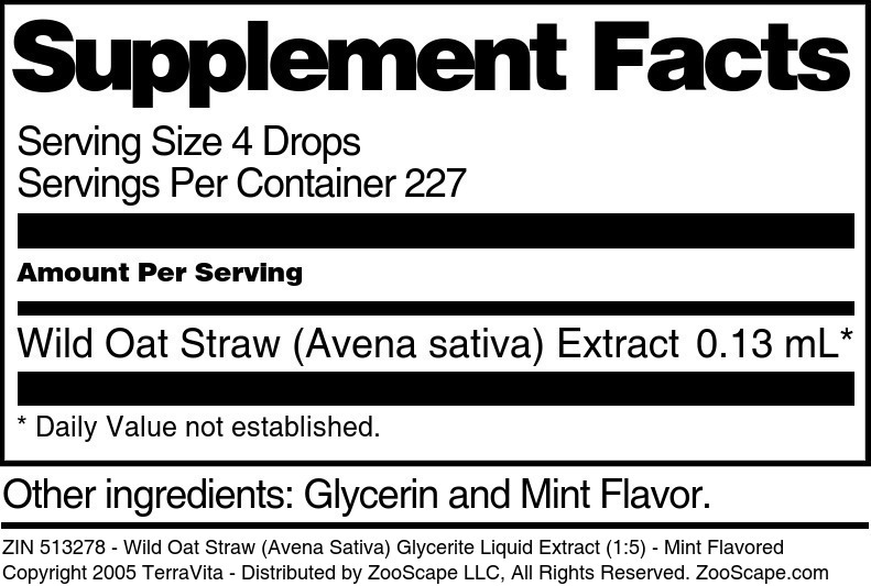 Wild Oat Straw (Avena Sativa) Glycerite Liquid Extract (1:5) - Supplement / Nutrition Facts