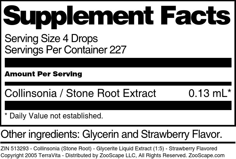 Collinsonia (Stone Root) - Glycerite Liquid Extract (1:5) - Supplement / Nutrition Facts