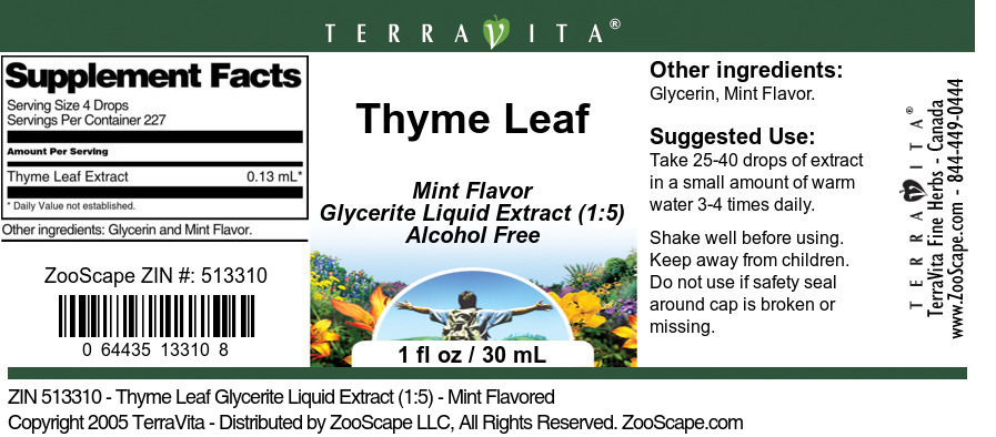 Thyme Leaf Glycerite Liquid Extract (1:5) - Label