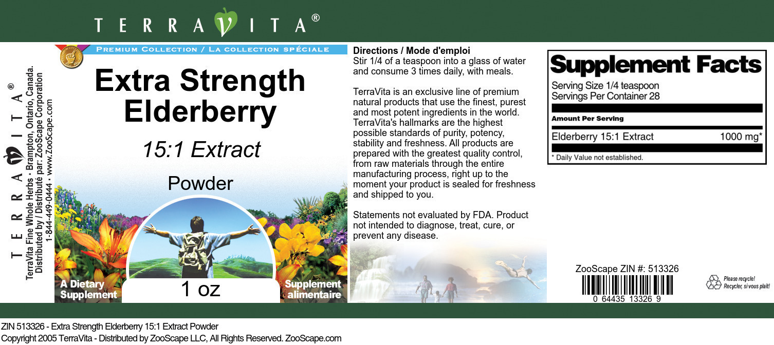 Extra Strength Elderberry 15:1 Extract Powder - Label