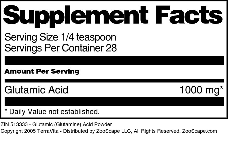 Glutamic (Glutamine) Acid Powder - Supplement / Nutrition Facts