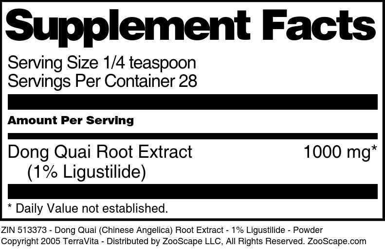 Dong Quai (Chinese Angelica) Root Extract - 1% Ligustilide - Powder - Supplement / Nutrition Facts