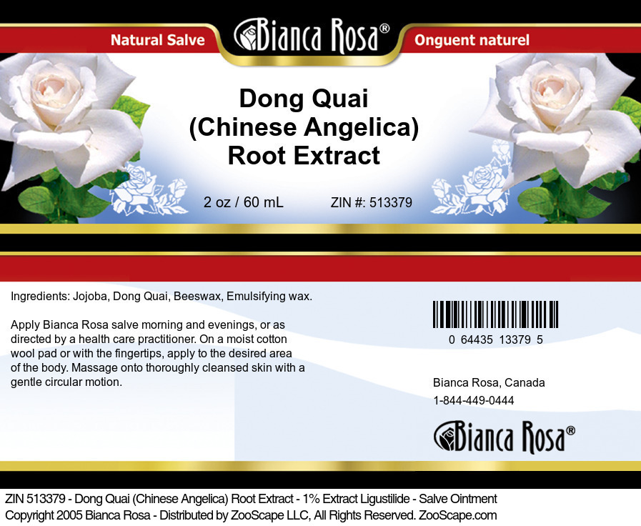 Dong Quai (Chinese Angelica) Root Extract - 1% Ligustilide - Salve Ointment - Label