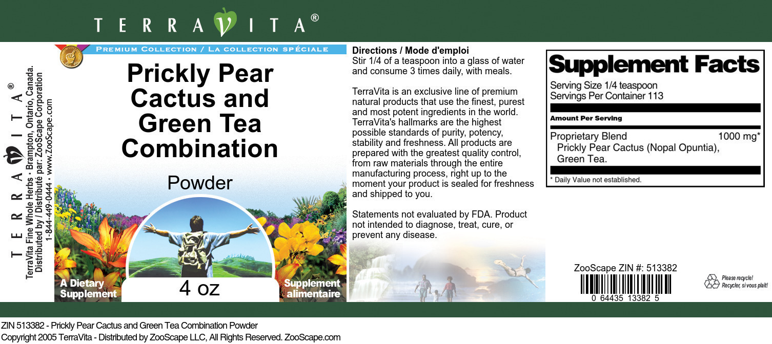 Prickly Pear Cactus and Green Tea Combination Powder - Label