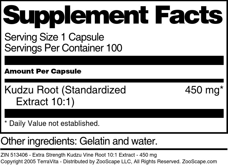 Extra Strength Kudzu Vine Root 10:1 Extract - 450 mg - Supplement / Nutrition Facts