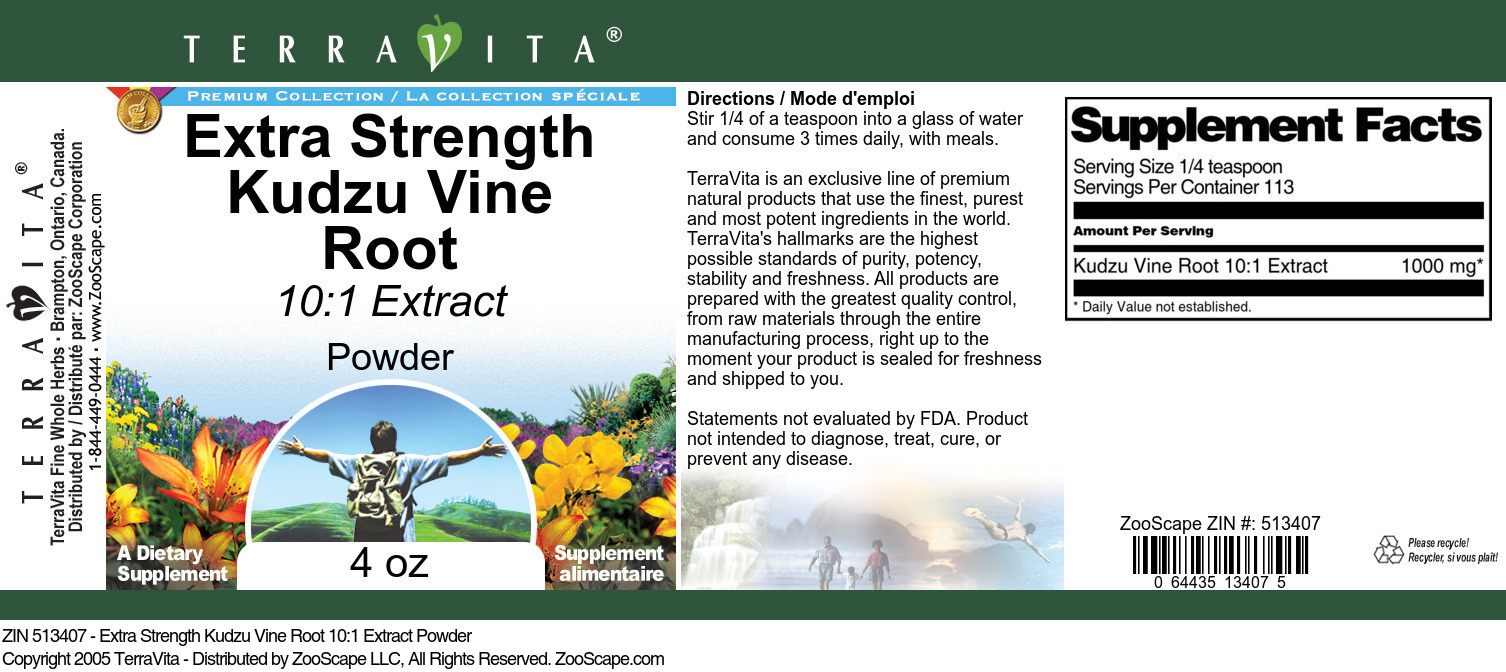 Extra Strength Kudzu Vine Root 10:1 Extract Powder - Label