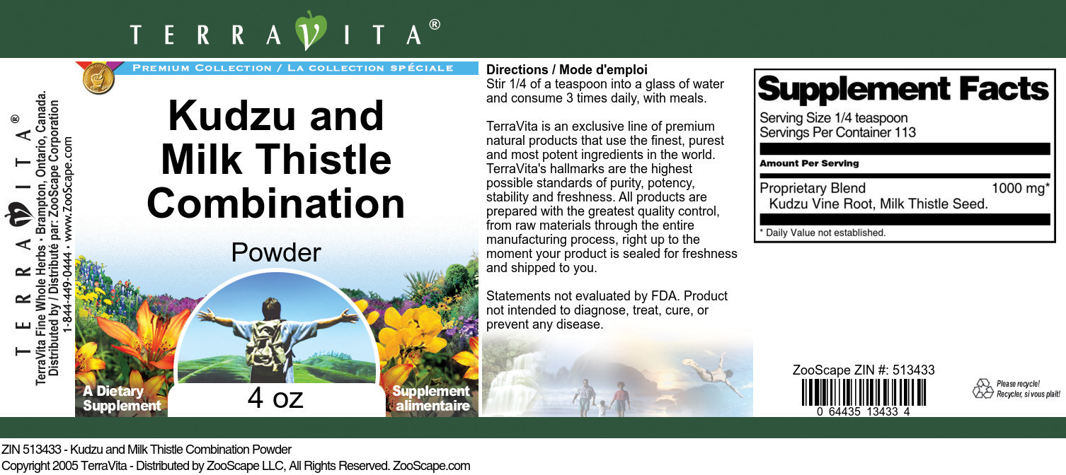 Kudzu and Milk Thistle Combination Powder - Label