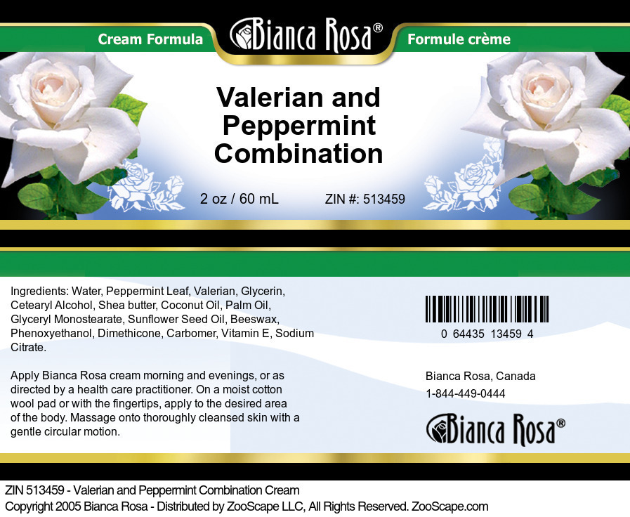 Valerian and Peppermint Combination Cream - Label