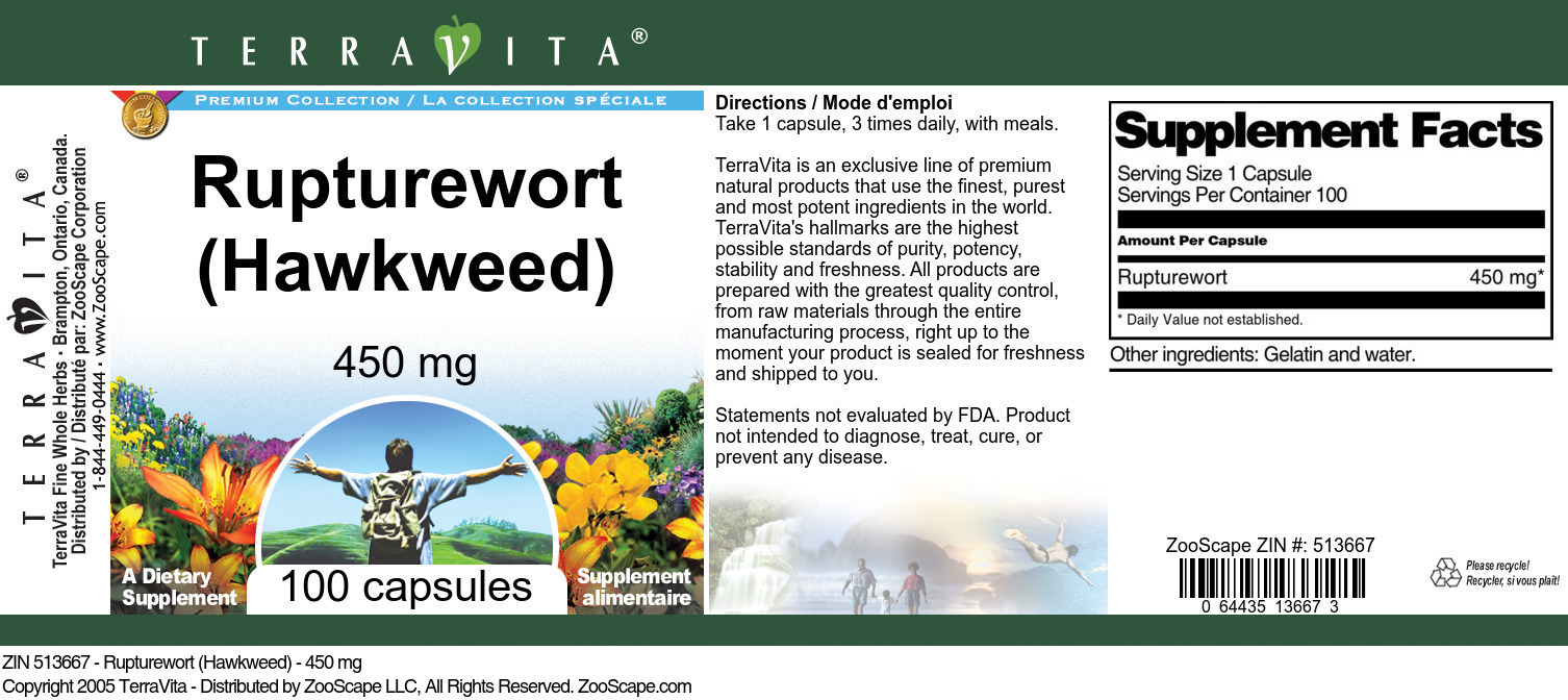 Rupturewort (Hawkweed) - 450 mg - Label