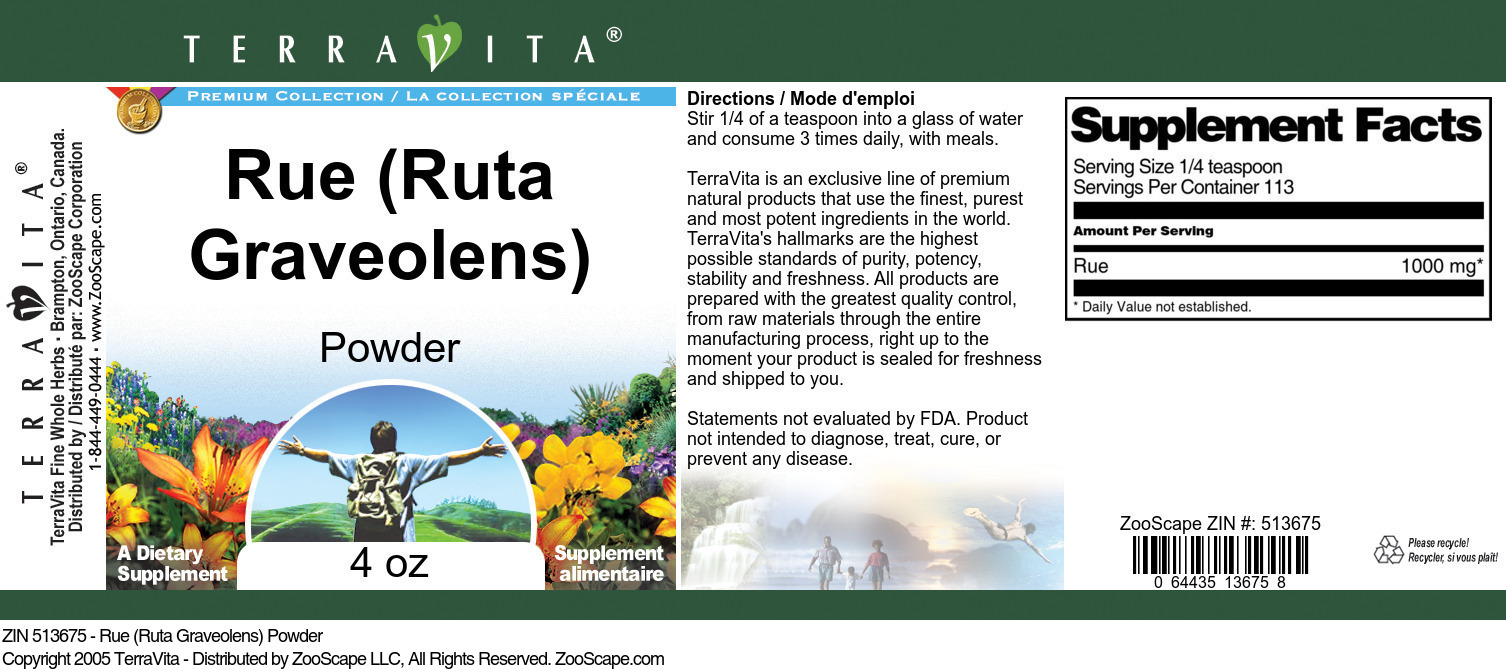 Rue (Ruta Graveolens) Powder - Label
