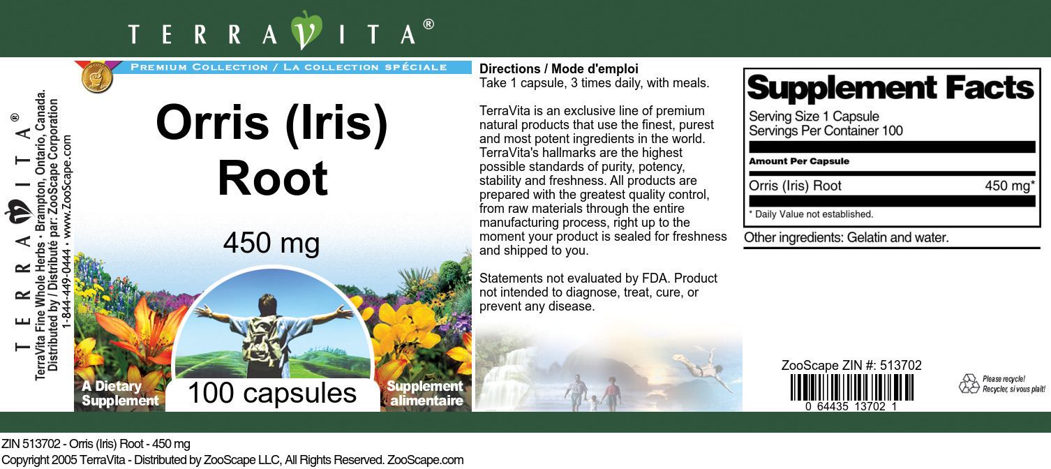 Orris (Iris) Root - 450 mg - Label