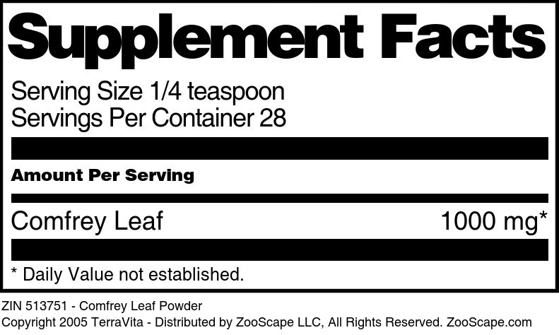Comfrey Leaf Powder - Supplement / Nutrition Facts