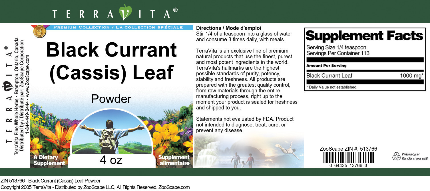 Black Currant (Cassis) Leaf Powder - Label