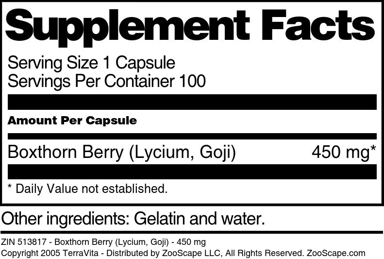 Boxthorn Berry (Lycium, Goji) - 450 mg - Supplement / Nutrition Facts