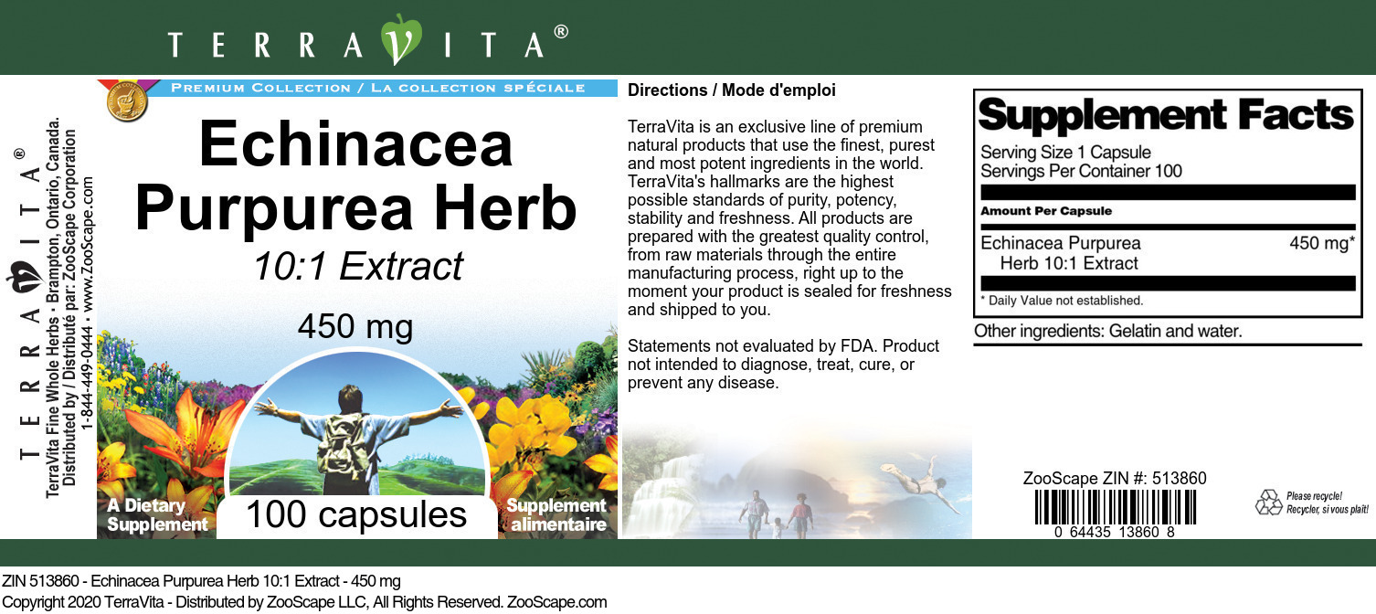 Echinacea Purpurea Herb 10:1 Extract - 450 mg - Label