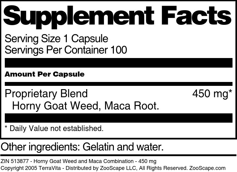 Horny Goat Weed and Maca Combination - 450 mg - Supplement / Nutrition Facts