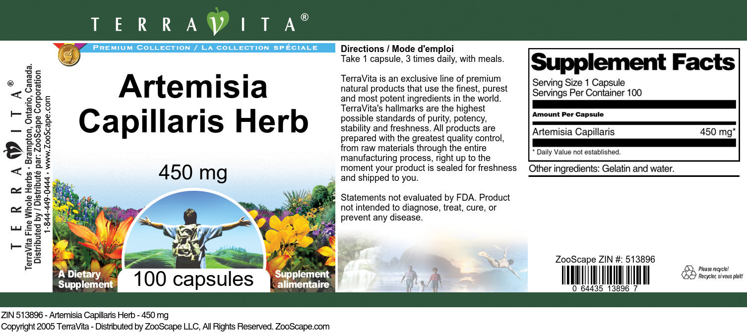 Artemisia Capillaris Herb - 450 mg - Label