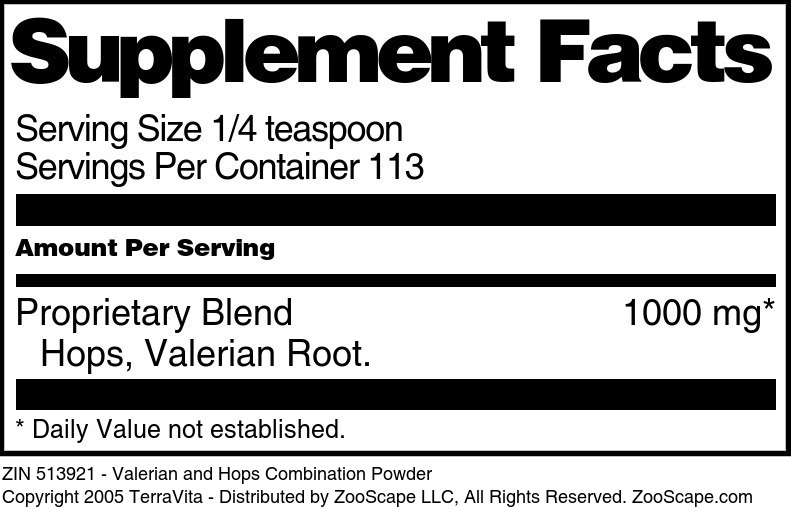 Valerian and Hops Combination Powder - Supplement / Nutrition Facts