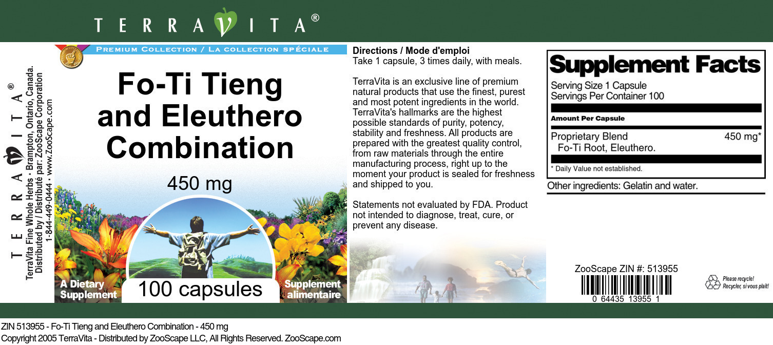 Fo-Ti Tieng and Eleuthero Combination - 450 mg - Label