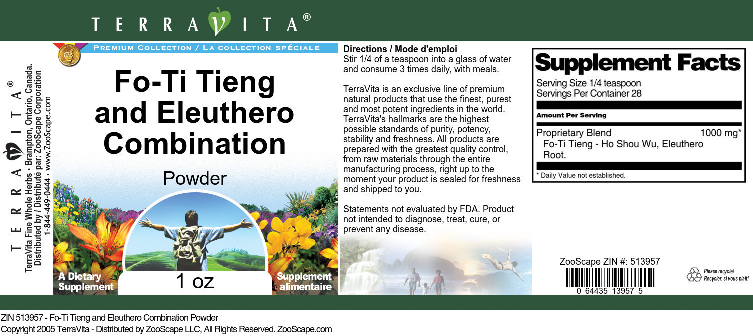 Fo-Ti Tieng and Eleuthero Combination Powder - Label