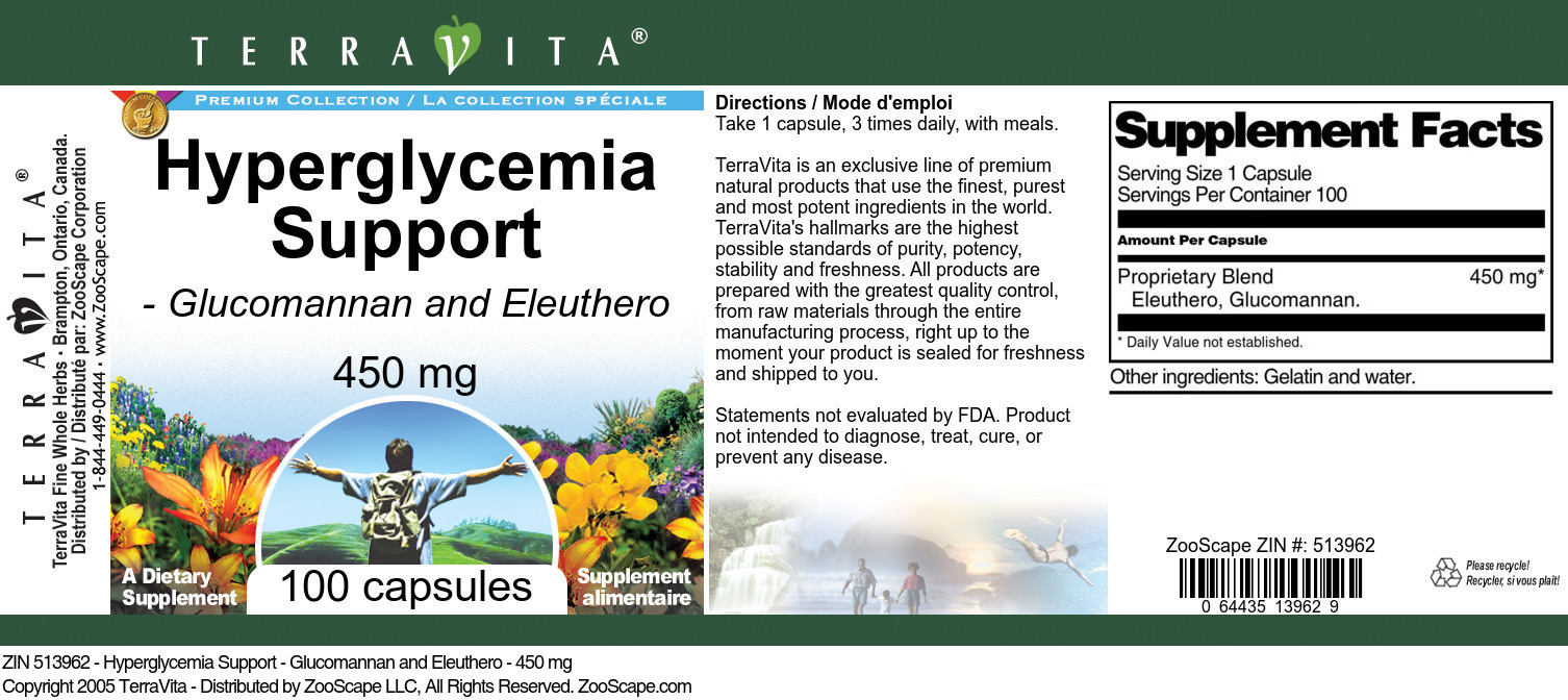 Hyperglycemia Support - Glucomannan and Eleuthero - 450 mg - Label