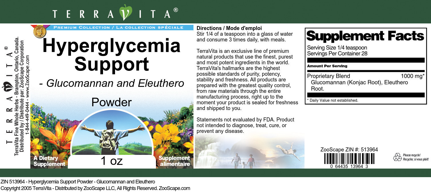 Hyperglycemia Support Powder - Glucomannan and Eleuthero - Label