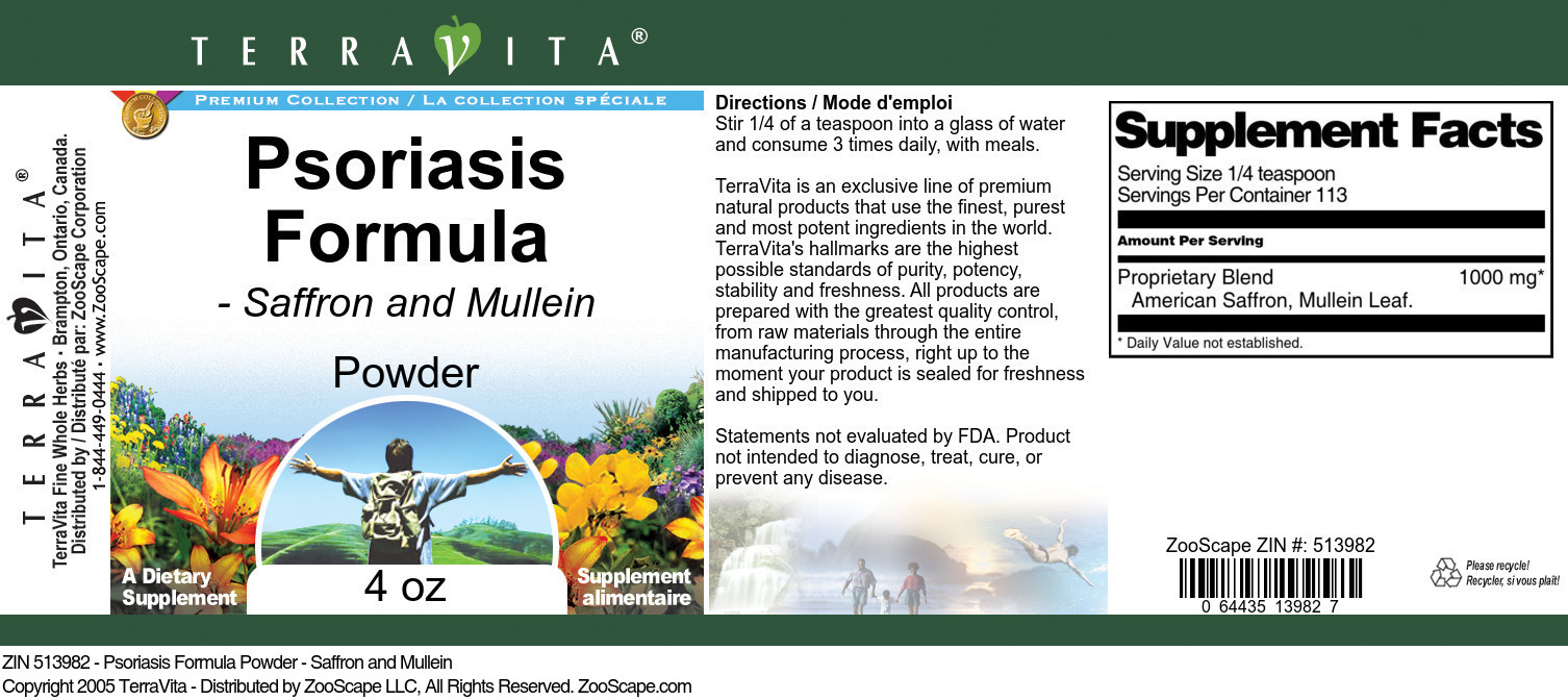 Psoriasis Formula Powder - Saffron and Mullein - Label