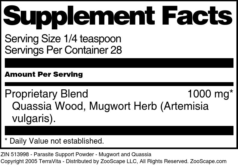 Parasite Support Powder - Mugwort and Quassia - Supplement / Nutrition Facts